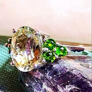 AAA⭐  MONTEZUMA PRASIOLITE, & CHROME DIOPSIDE, SET IN STERLING SILVER. SIZE 6
